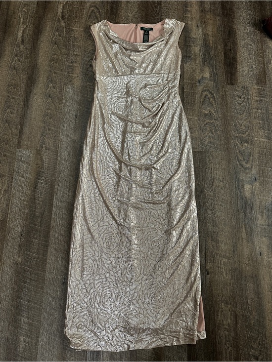 Ralph Lauren Dresses & Skirts - Lauren Ralph Lauren Maxi Evening Gown Formal Rose Gold Floral Cowl Neck Size 10
